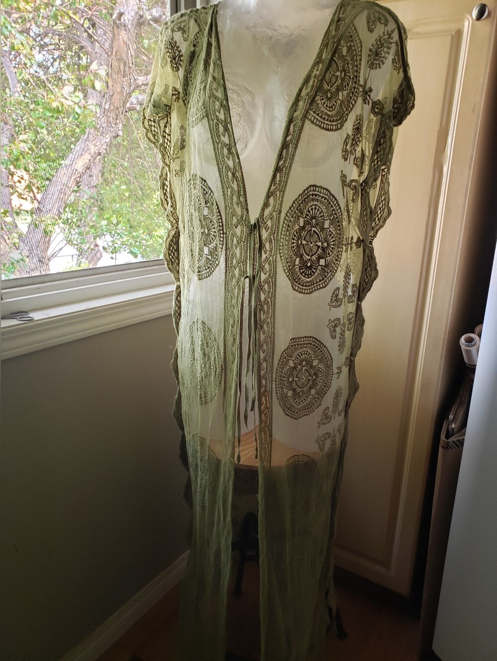Olive Green Sheer Textured Swim Cover